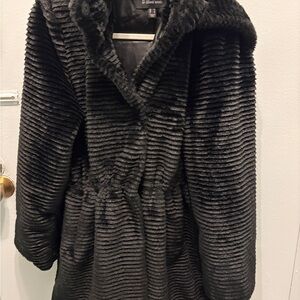 Dennis Basso Ribbed Faux Fur Black Anorak Jacket